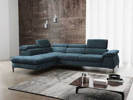 Convertible left corner sofa in midnight blue velvet by Pascal Morabito