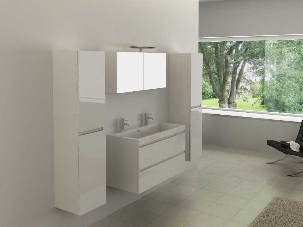 2-persoons badkamermeubel 100 cm hoogglans wit - Incl. kranen