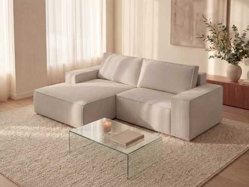 Small convertible left corner sofa in beige corduroy