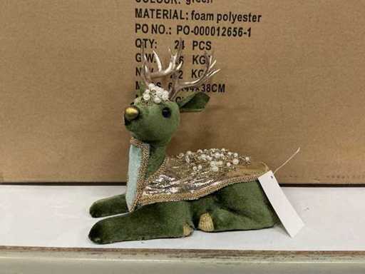 Ornement de fête cerf allongé en velours 20xL 12x16cm vert (22x)