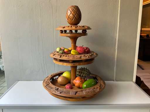 Handgesneden drielaagse houten Lazy Susan