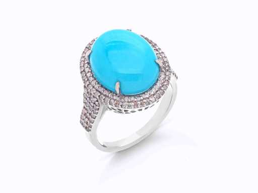 Anneau grand ovale turquoise diamant naturel
