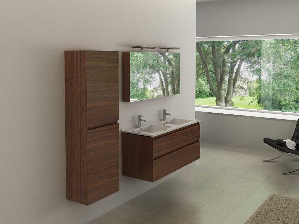 Meuble de salle de bain pour 2 personnes 120 cm décor bois foncé - Robinetterie incluse