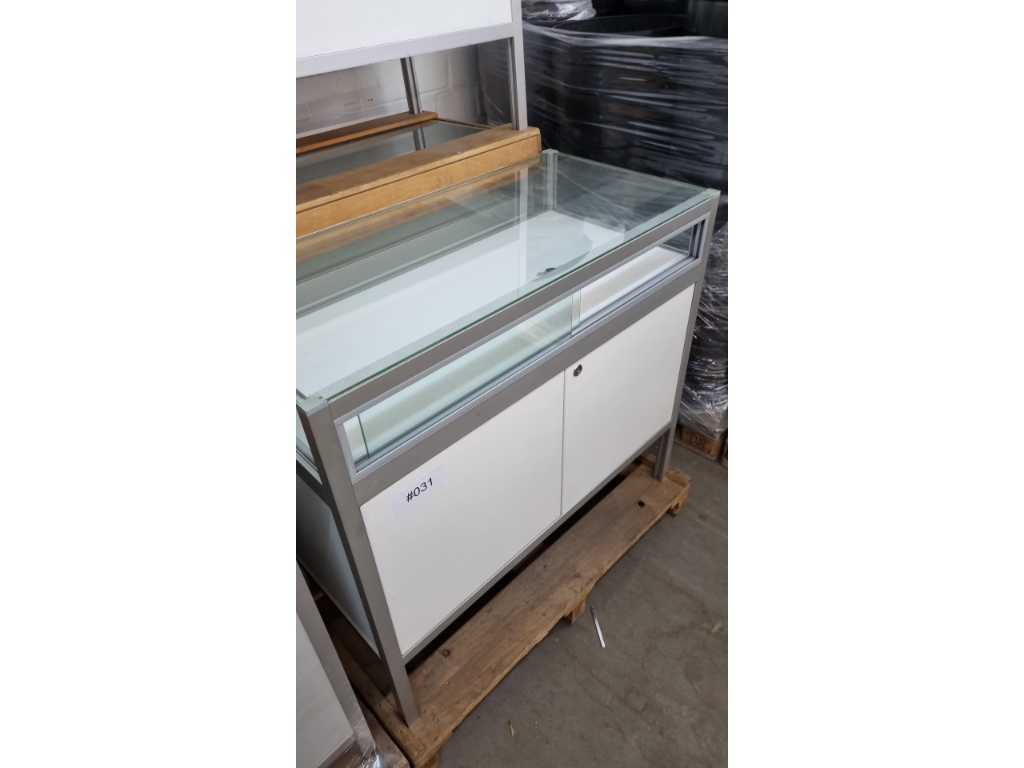Glass display case with base cabinet for trade fairs and exhibitions