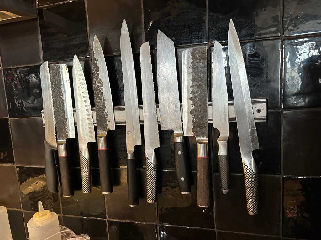 Global / de Buyer - Lot de couteaux de chef avec support magnétique