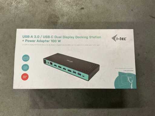 Stazione di docking a doppio display I-TEC USB-A 3.0/USB-C + adattatore di alimentazione 100w
