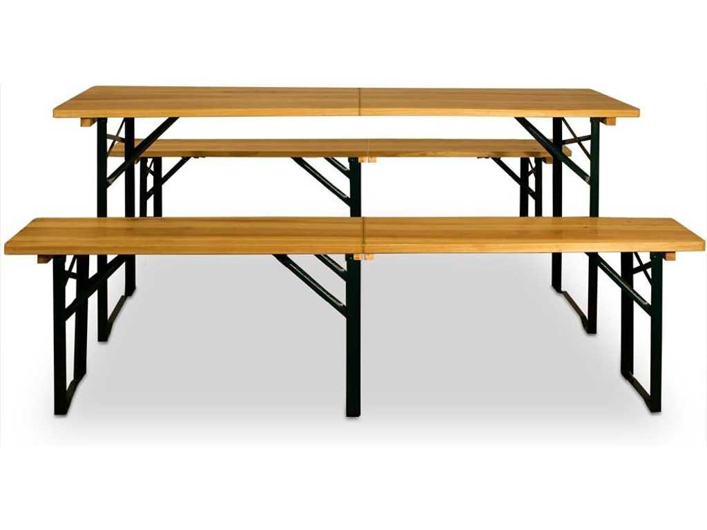 MaxxGarden Stół piknikowy z ławkami – Składany stół piwny – Zestaw piknikowy Drewno – Stół z ławkami – 217x48x75cm