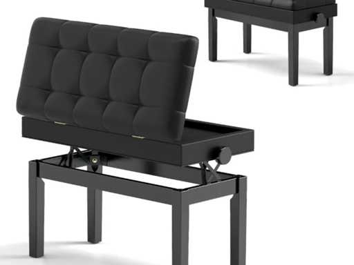 Banc de piano noir rembourré et réglable avec rangement