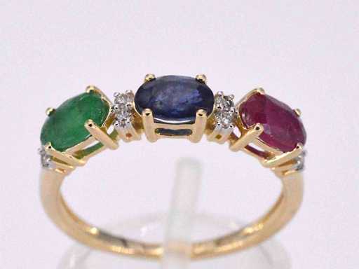 Anello d'oro con diamanti e zaffiro, rubino, smeraldo