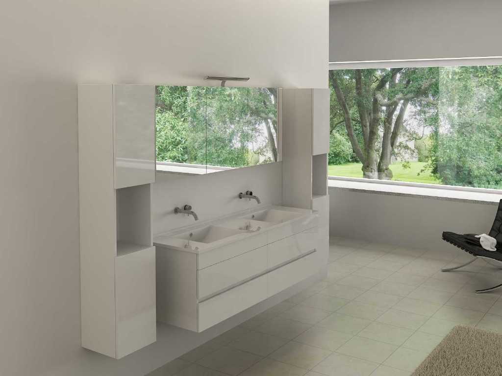 Meuble de salle de bain pour 2 personnes 150 cm blanc brillant - Robinetterie incluse