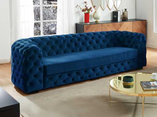 3-zits chesterfield bank - Midnight blue velvet