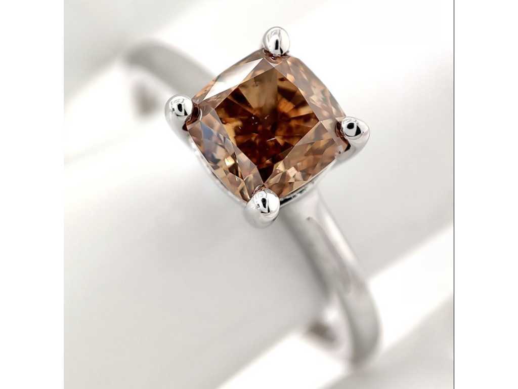 Bague Solitaire de Luxe Diamant Naturel Fantaisie Brun Jaunâtre 1.22 carat