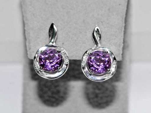 9 KT White gold Earring With 1.60 Cts Natural Diamond and Amethyst