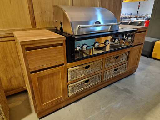 Cuisine extérieure de luxe Diamond Teak 200 x 60 x H90cm 2 portes sur roues