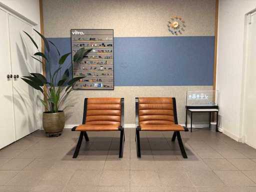 Fritz Hansen AX Scaun, piele de coniac, lemn negru (2x)