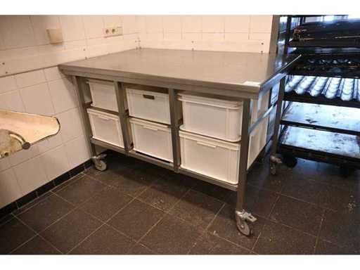 Van 't Wout Mobile Stainless Steel Raw Material Workbench with 6 Plastic Bins