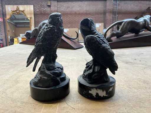 Eule und Falke auf Marmor Dekorative Skulptur (2x)
