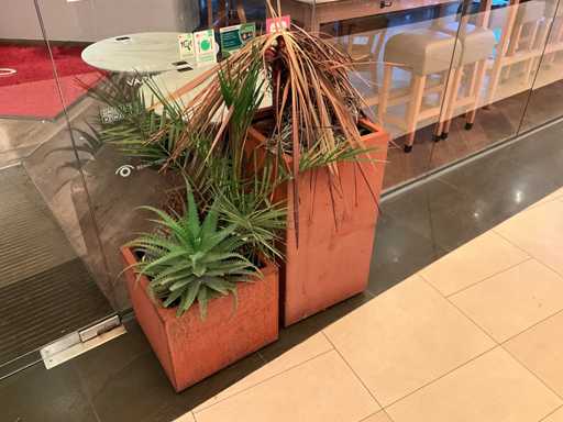 Metalen plantenbak met inhoud (2x)