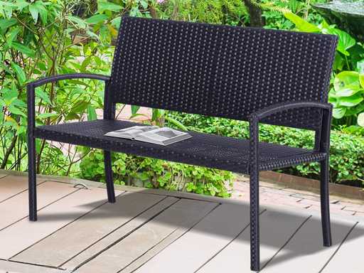 Banc de jardin 2 places style cosy chic résine tressée 4 fils imitation rotin noir