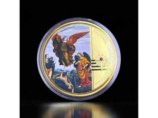 70 mm Erzengel Michael Gabriel Raphael Gedenkmedaille Farbmotiv Kristall Gratis EU-Versand