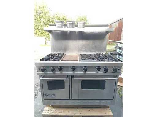 Cuisinière de luxe Viking 121 cm en acier inoxydable, 2 fours électriques, 6 brûleurs et 1 teppanyaki