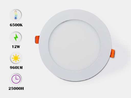 20 x LED Paneel – Rond Inbouw – 12W – 6500K Koud Wit – IP20