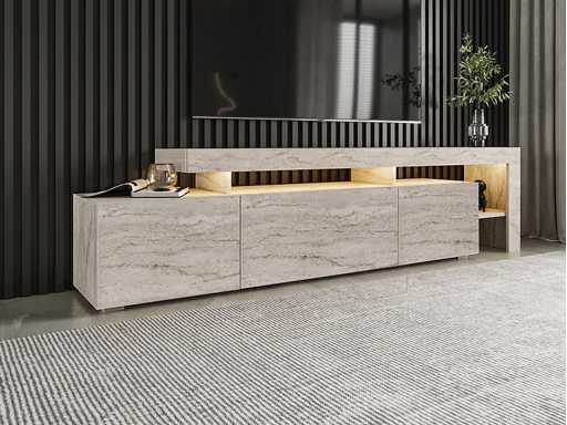 Moderne tv-standaard met LED's - travertine-effect