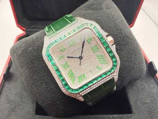 Cartier Santos "Large" | ICEED Out Naturel Diamonds | Grün