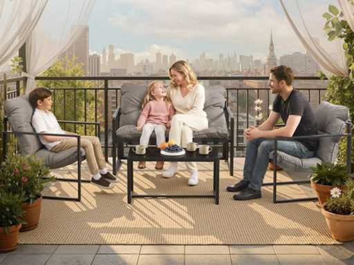 Buitentuinlounge 4 stuks, 2 fauteuils, tafelbank grijs