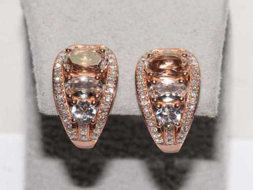 9 KT Pink gold Earring With 1.59 Cts Natural Diamond and Morganite