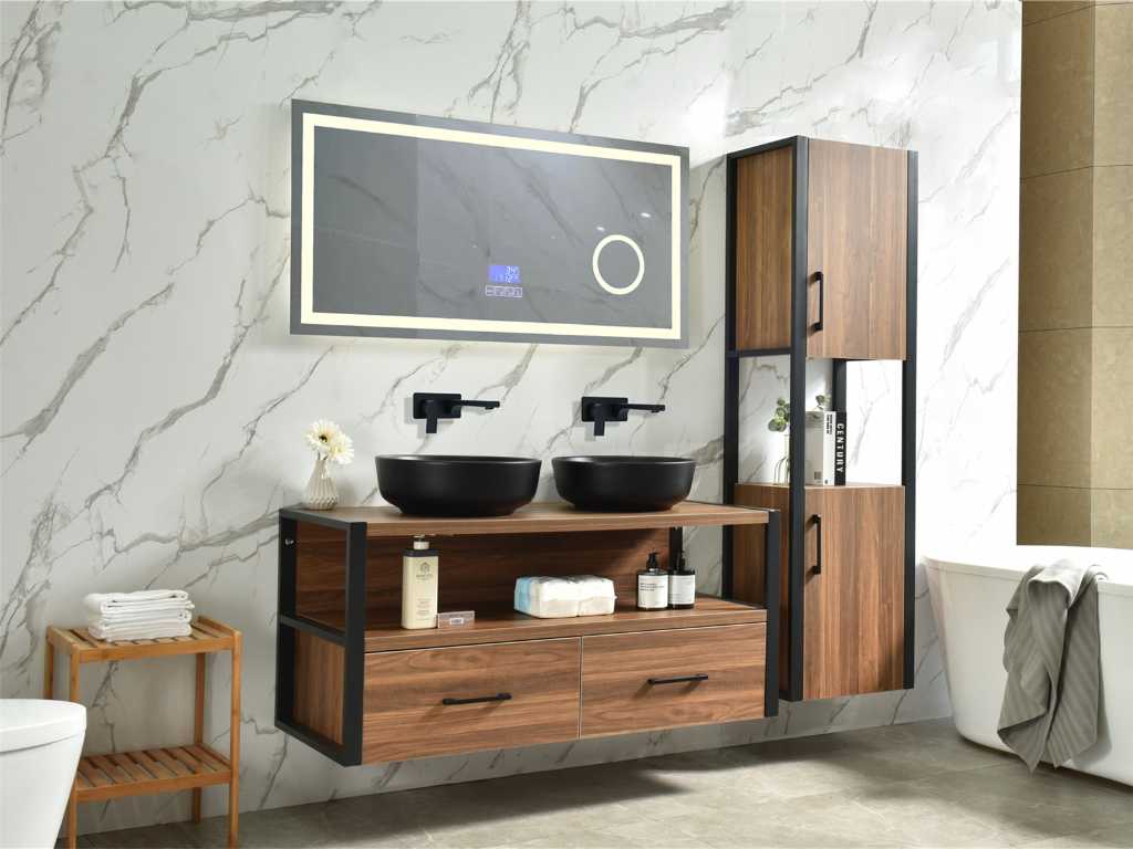 Meuble sous-vasque T01-1823 120 cm avec miroir Bluetooth NOUVEAU