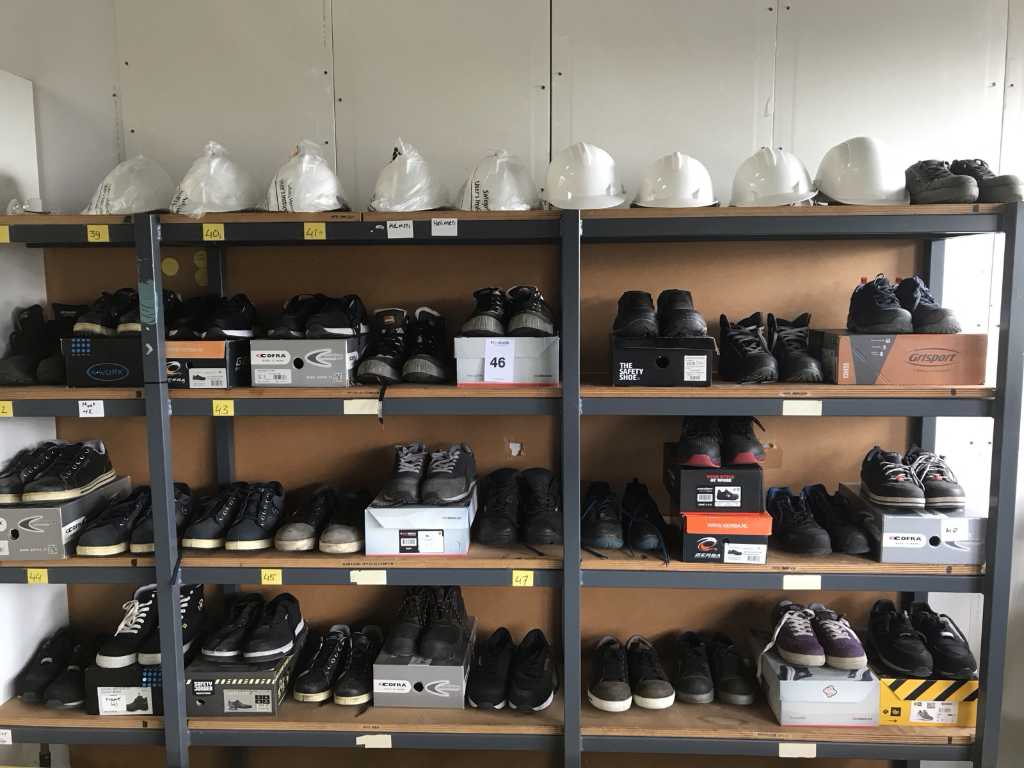 Work shoes and construction helmets