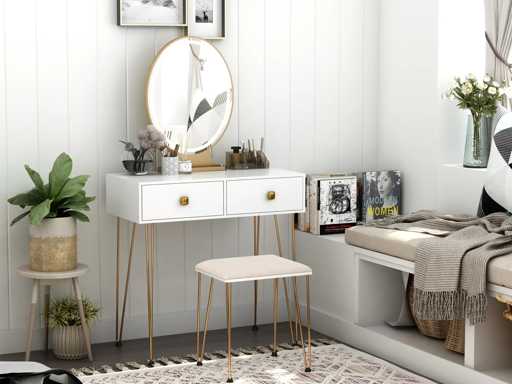 Coiffeuse Table de maquillage moderne - Miroir LED réglable intégré