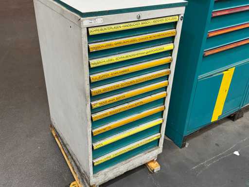   3 Schubladenschränke mit Inhalt