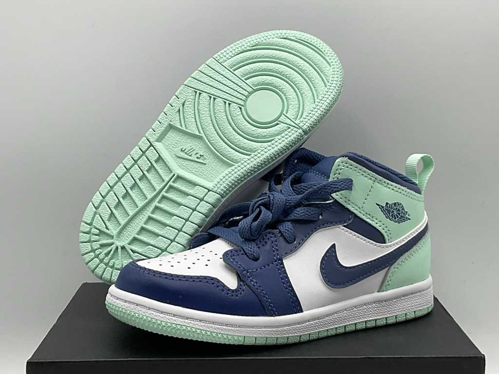 Nike Jordan 1 Mid Navy Mint Foam Kids Sneakers 27