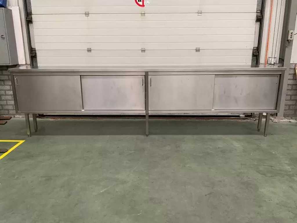 Stainless Steel Work Table with Sliding Doors