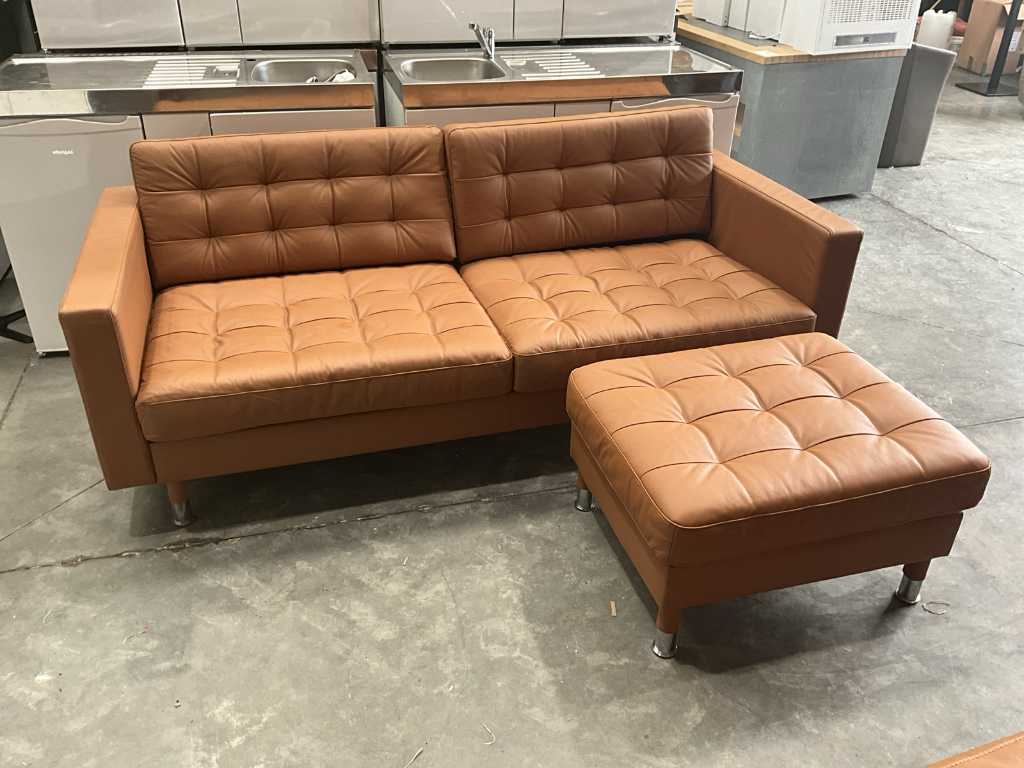 Faux leather sofa + pouf LANDSKRONA
