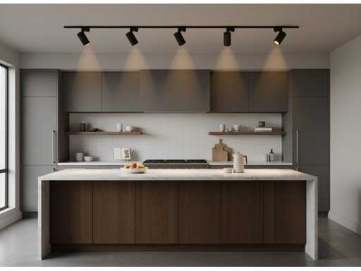 2 meter Railsysteem met 6 st railspot GU10 fitting met ring (6x)