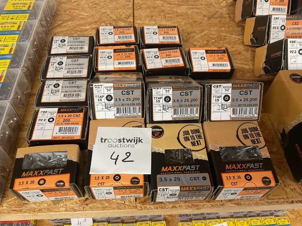 Boxes of wood screws partly stainless steel