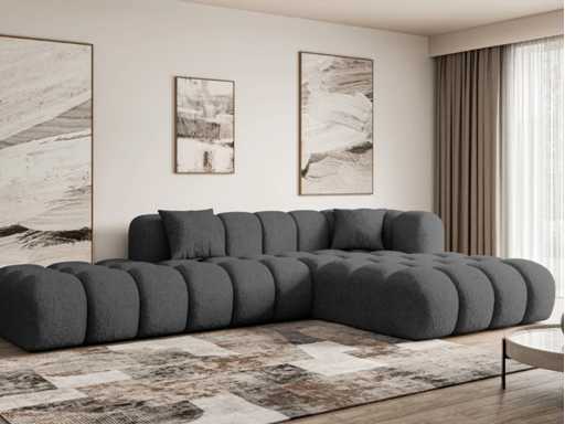 Canapé d'angle droit - tissu bouclé gris 