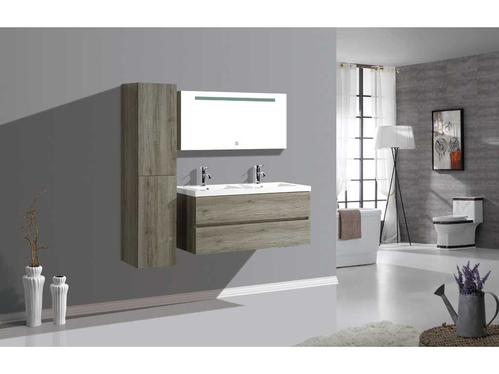 Meuble de salle de bain 2 personnes 120 cm gris clair - Robinetterie incluse