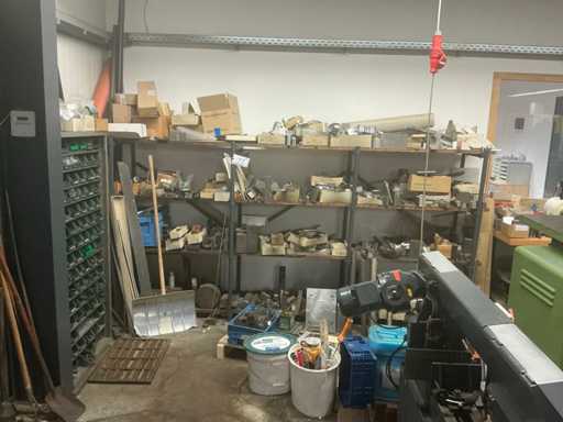 Workshop shelf, with contents