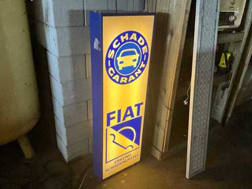 Vintage Verlicht FIAT Schade-Garant Reclamebord – Uniek Eyecatcher