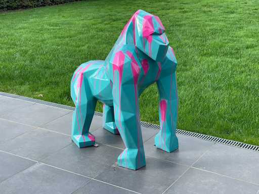 Gorille Origami H130cm Turquoise Trash Fuchsia