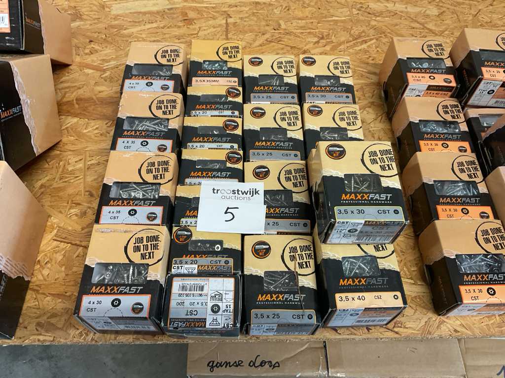 Boxes of wood screws partly stainless steel