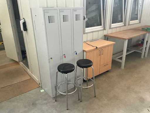 Shelf with fridge, locker & armchair 2x