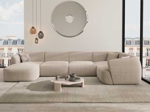 Panoramische rechterhoekbank - beige stof