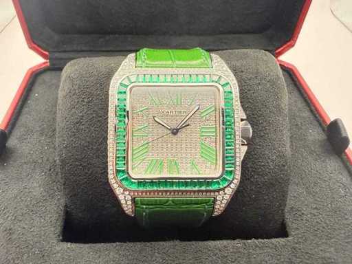 Cartier Santos 100 XL | Mit natürlichen Diamanten verbrennt | Ungetragen | Grün