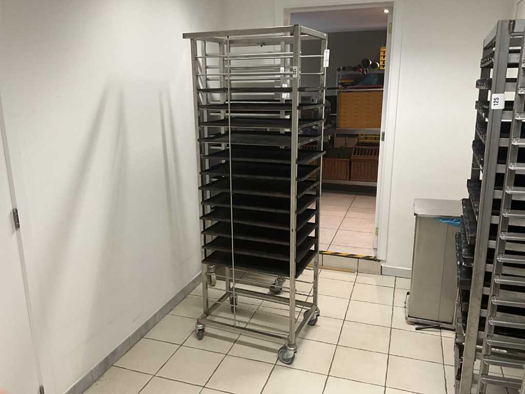 Stainless steel shelf trolley + 12x baking tray 40x60