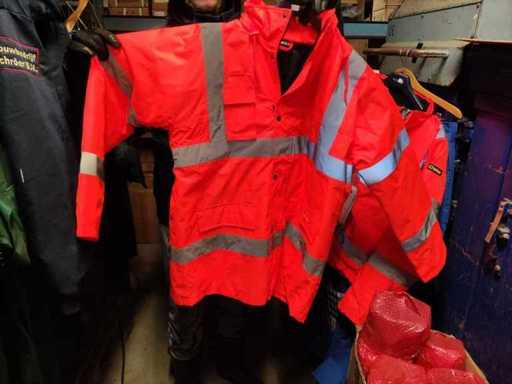 Jachetă portocalie de lucru cu dungi reflectorizante, mărimea L